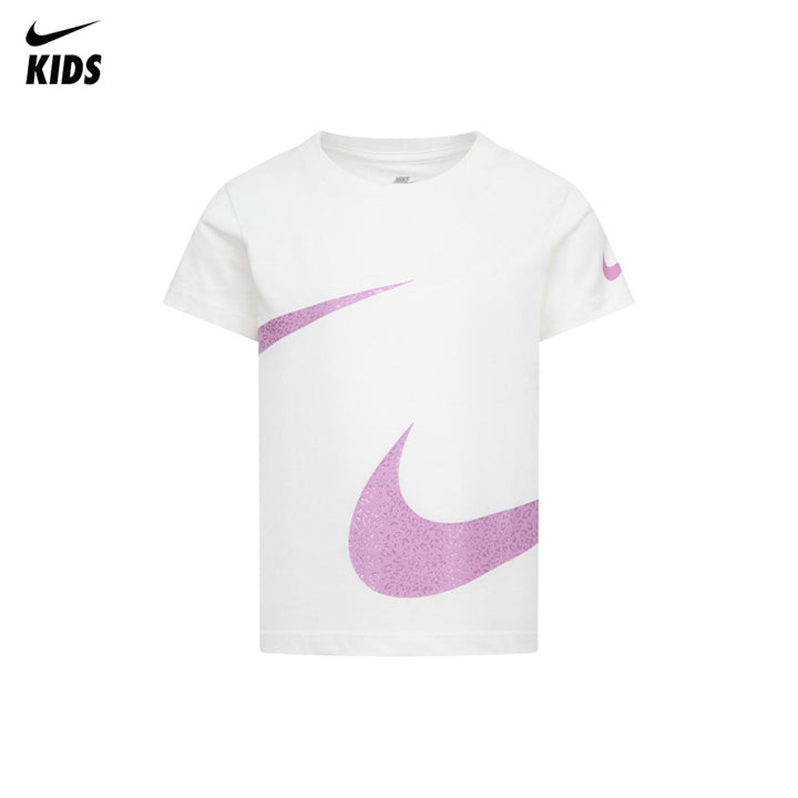 Nike Girls Swoosh Spirit White T-Shirt (Little Kids)