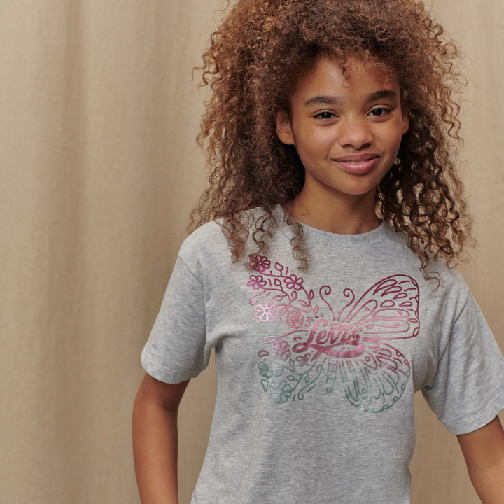 Levi's Meet and Greet Butterfly Light Gray Short Sleeve Tee (Big Kids)
