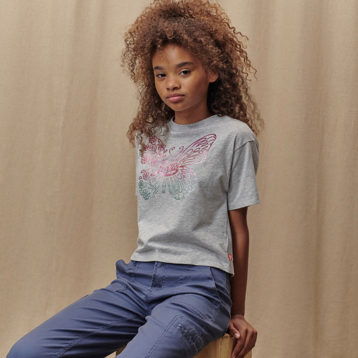 Levi's Meet and Greet Butterfly Light Gray Short Sleeve Tee (Big Kids)