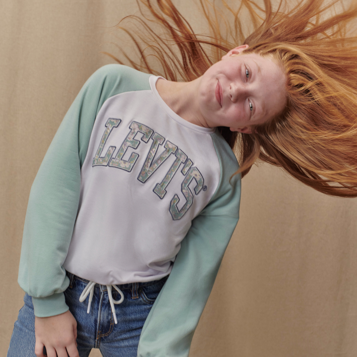 Levi's Collegiate Floral Long Sleeve Sleeve Top Blue Surf (Big Kids)