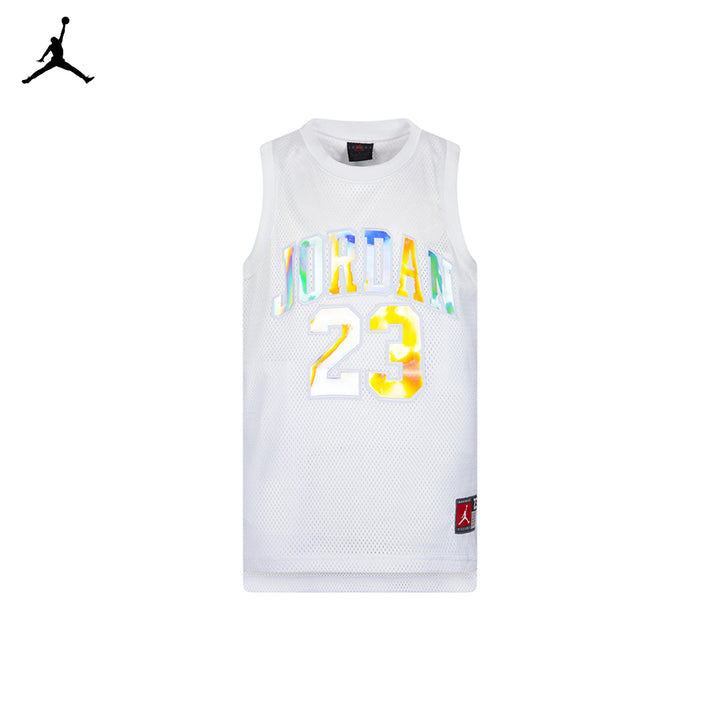 Jordan Girls 23 AOP Metallic Gray Jersey (Big Kids)