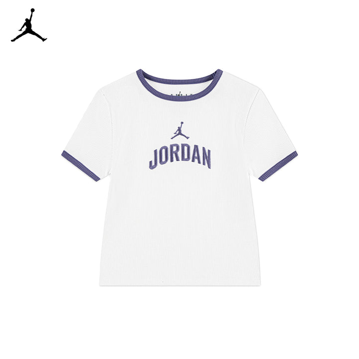 Jordan Girls Semi-Cropped Rib T-Shirt White (Big Kids)