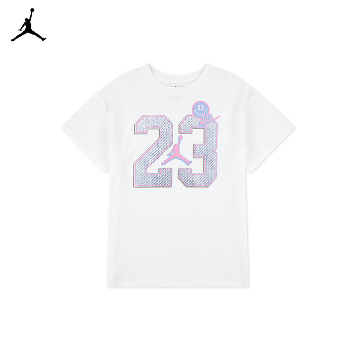 Jordan Girls Blue Jeans & Bling T-Shirt White (Big Kids)