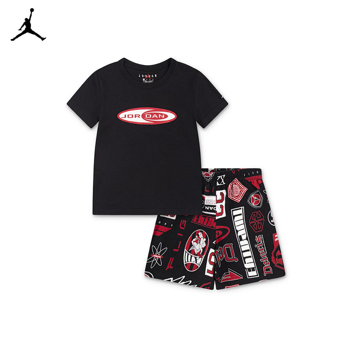 Jordan Boys 2-Piece MJ Brooklyn AOP T-Shirt & Black Printed Shorts (Little Kids)