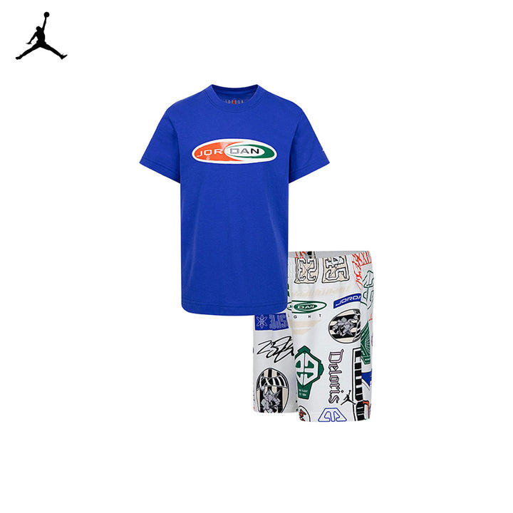 Jordan Boys 2-Piece MJ Brooklyn AOP T-Shirt & White Printed Shorts (Little Kids)