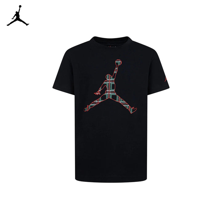 Jordan Boys Jumpman Plaid Print Tee Black (Big Kids)