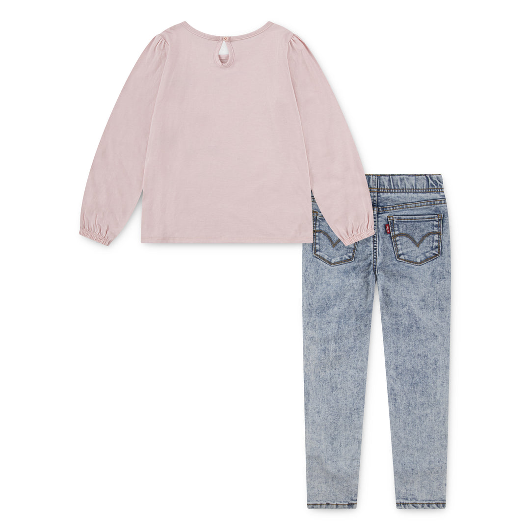 Levi's Girls Puff Sleeve Tee & Jeans Set Lotus (Little Kids)