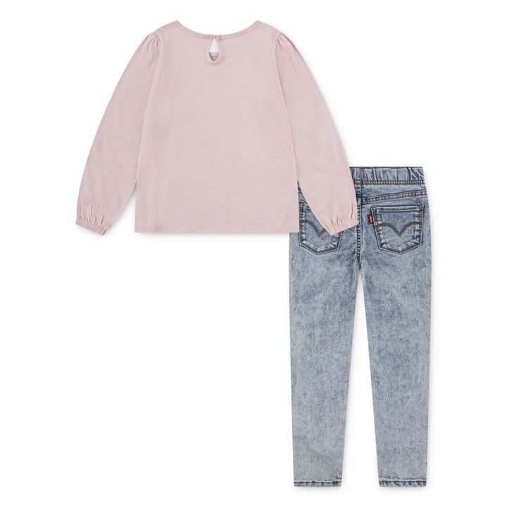 Levi's Girls Puff Sleeve Tee & Jeans Set Lotus (Little Kids)