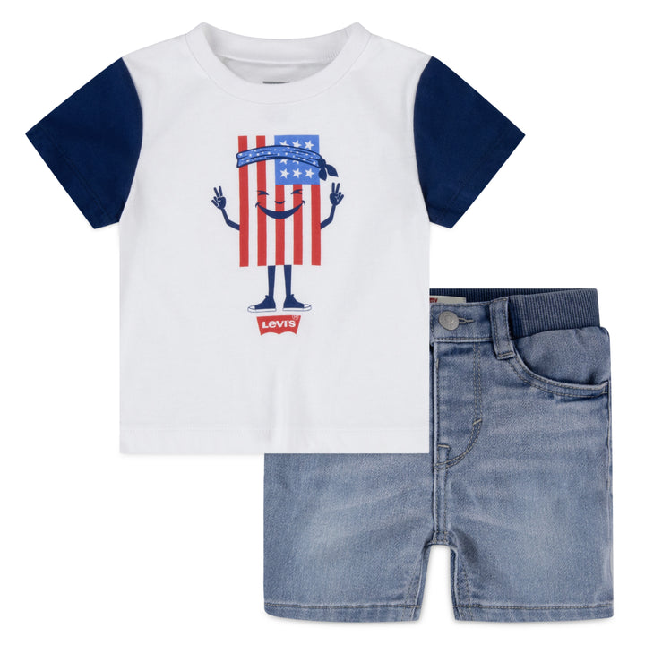 Levi's Boys Tee With Dobby Short Set White (Infant)