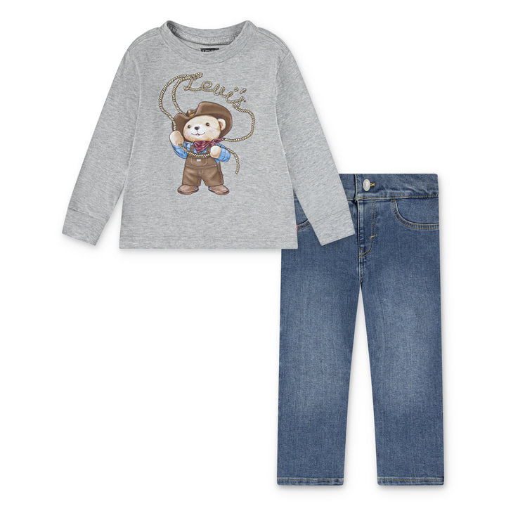 Levi's Boys Cowboy Tee & Carpenter Set Grey Heather (Toddlers)