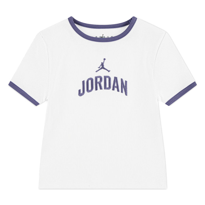 Jordan Girls Semi-Cropped Rib T-Shirt White (Big Kids)