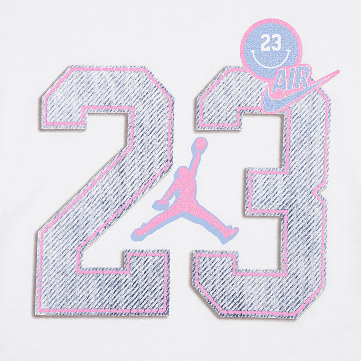 Jordan Girls Blue Jeans & Bling Short Sleeve T-Shirt White (Big Kids)