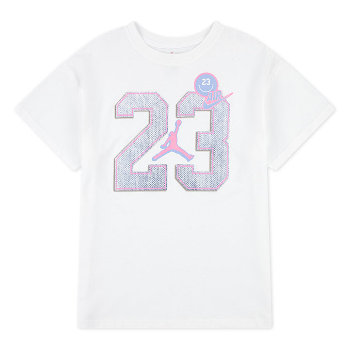 Jordan Girls Blue Jeans & Bling Short Sleeve T-Shirt White (Big Kids)