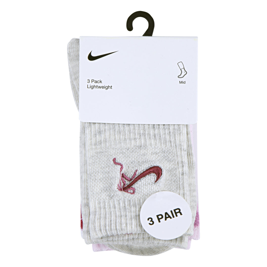Nike Girls Nike Bow 3 Pack Half-Crew Socks Birch Heather (Big Kids)