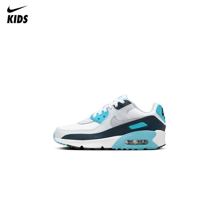 Nike Air Max 90 White & Baltic Blue Sneakers (Big Kids)