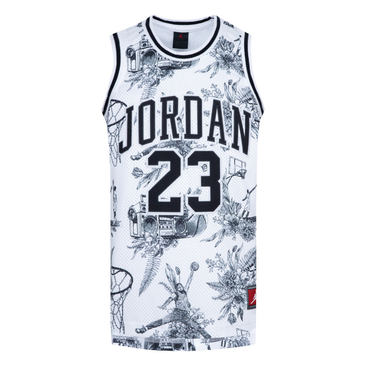 Jordan 23 AOP Logo Jersey White Black (Big Kids)