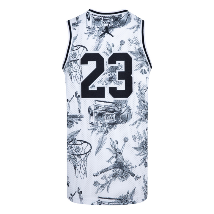 Jordan 23 AOP Logo Jersey White Black (Big Kids)