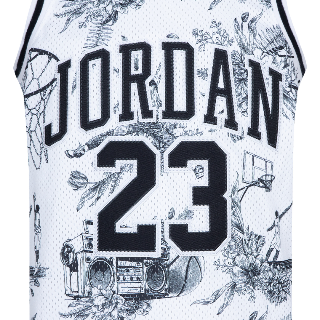 Jordan 23 AOP Logo Jersey White Black (Big Kids)