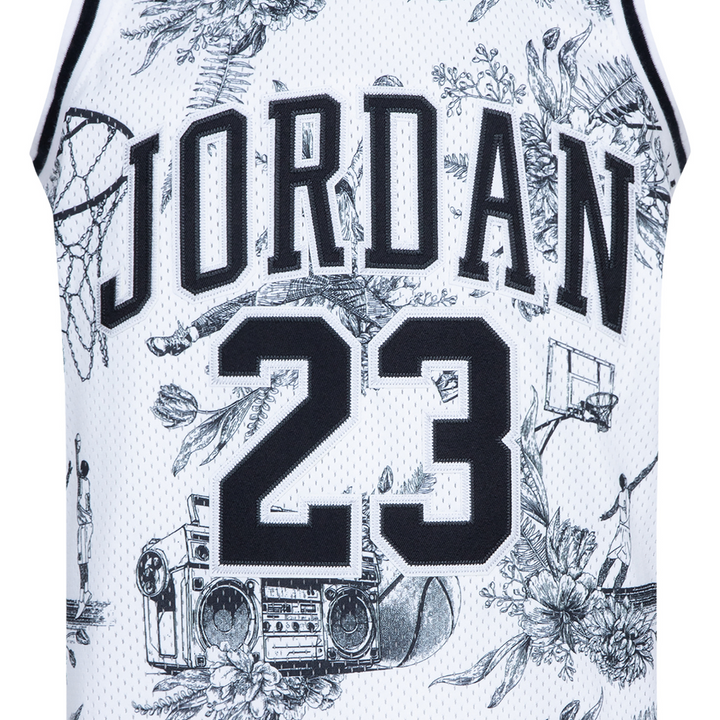 Jordan 23 AOP Logo Jersey White Black (Big Kids)