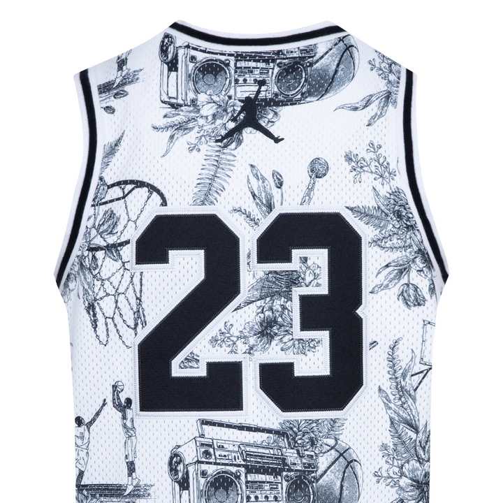 Jordan 23 AOP Logo Jersey White Black (Big Kids)