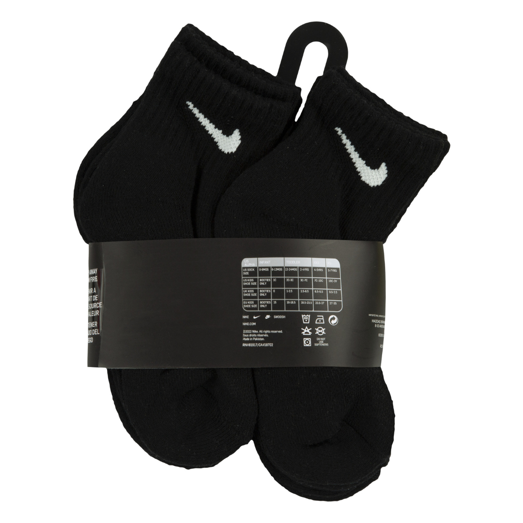 Nike Dri-Fit Performance Basic 6-Pack Quarter Socks Black (Little Kids)